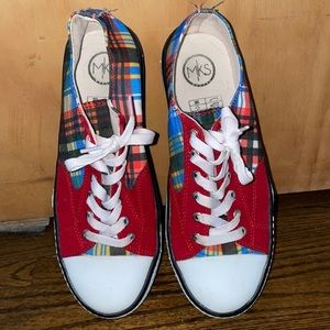MKS red plaid shoes size 38/ 7.5 women’s